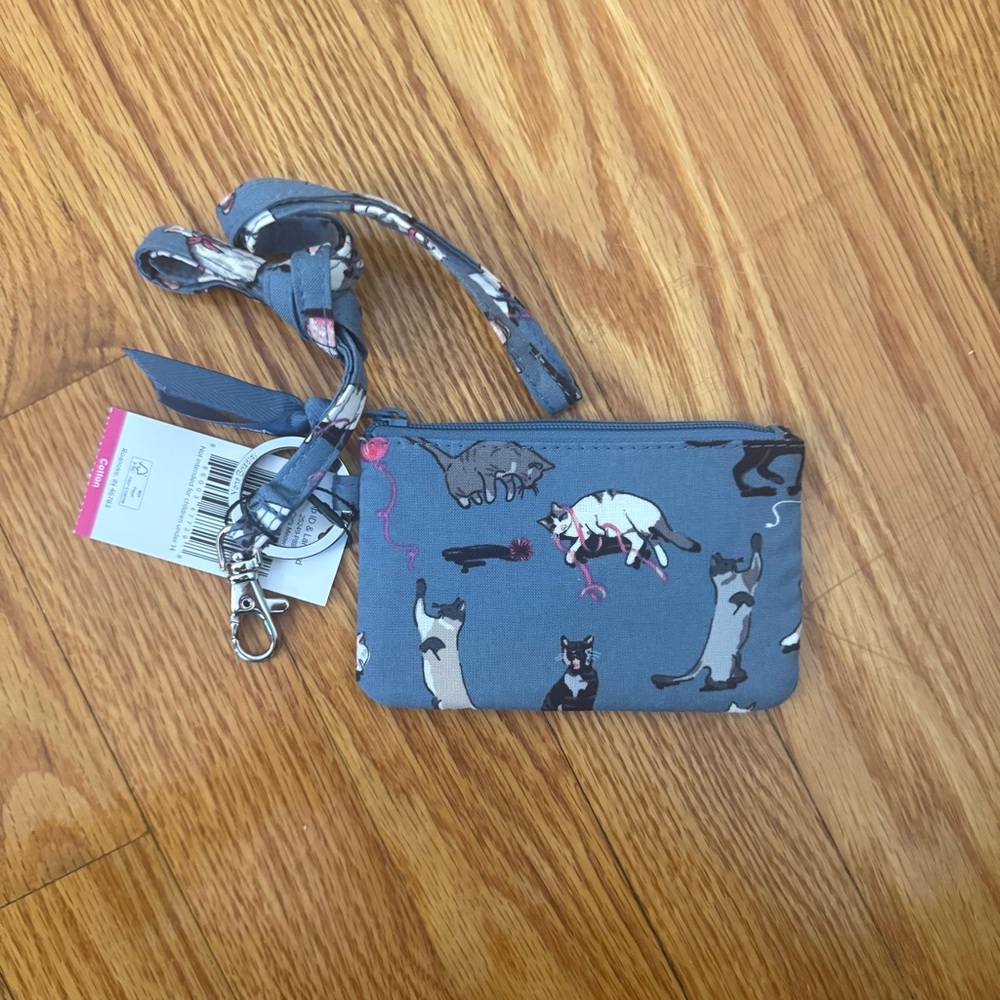 Cat Print Wallet with Lanyard Strap